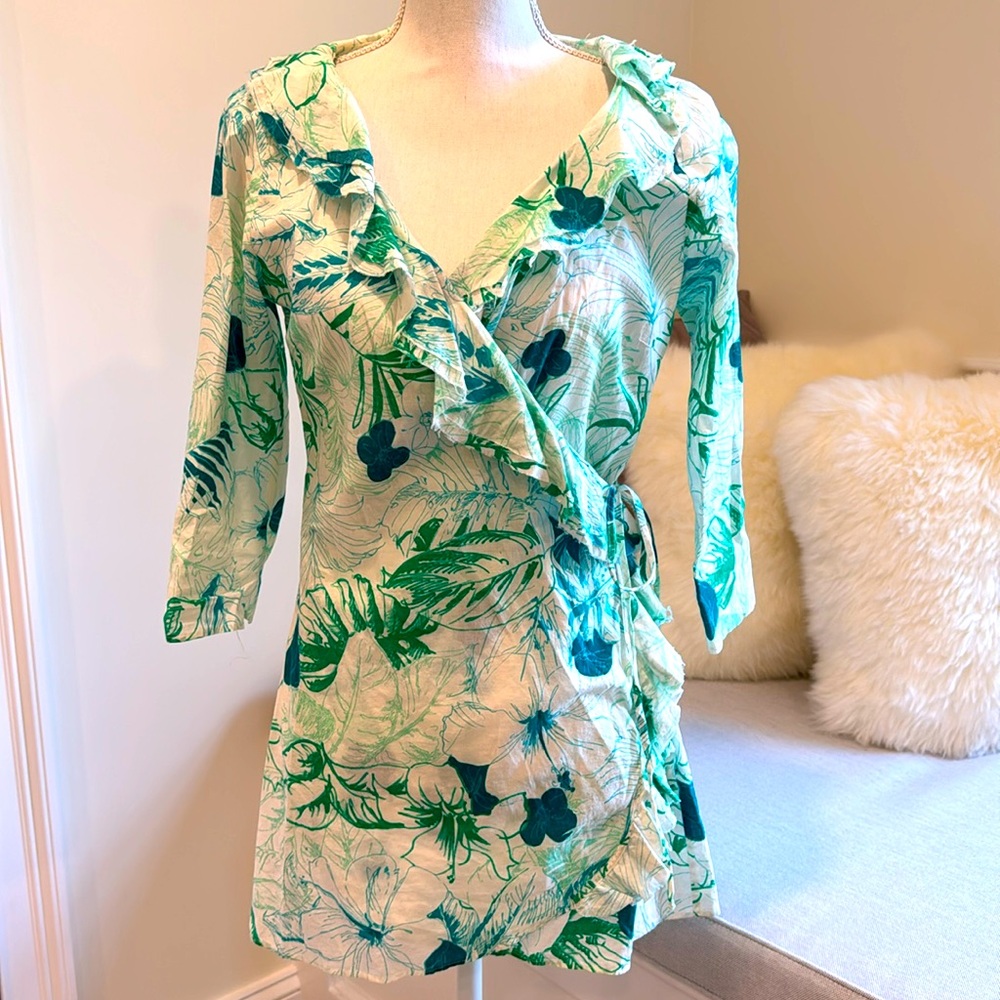 Zara Wrap Tunic Top with raw ruffle edge